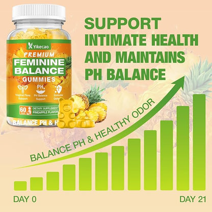 Premium Feminine Balance Gummies for Women, Pineapple Gummies for Women Ph Balance & Vaginal Health, Immune Support, Vegan, Gluten-Free, Pineapple Flavor, 60 Count