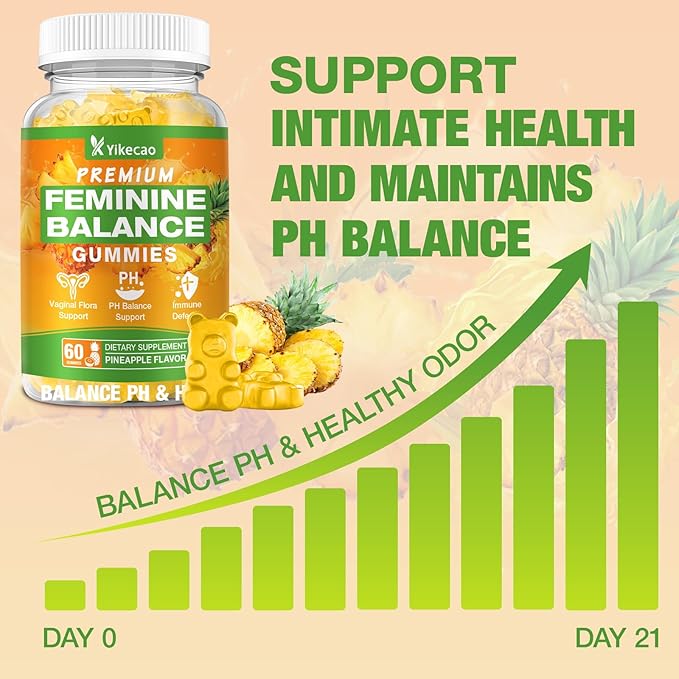 2 Pack Premium Feminine Balance Gummies for Women, Pineapple Gummies for Women Ph Balance & Vaginal Health, Immune Support, Vegan, Gluten-Free, Pineapple Flavor, 120 Count