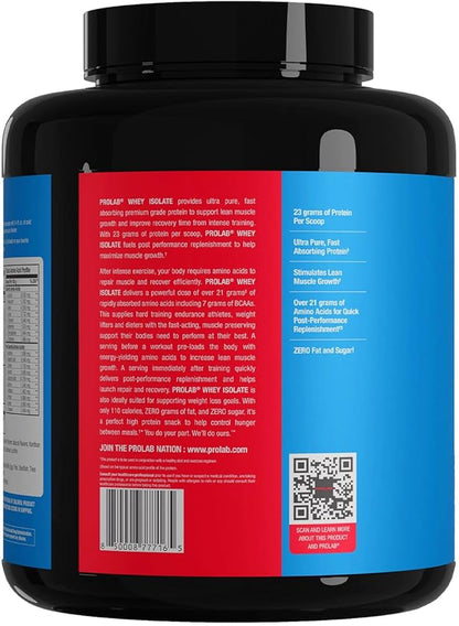 Prolab Whey Isolate 5LB, Ultra-Pure, Fast-Absorbing Whey Protein Isolate with 23g Protein & BCAAs,Supports Lean Muscle Growth, Recovery & Performance (Vanilla Ice Cream)