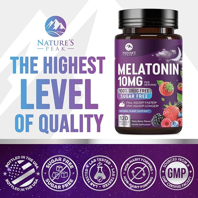 Melatonin 10mg Per Serving - Fast Dissolve Sleep Support Supplements for Adults - Extra Strength Melatonin Tablets for Restful Sleep Support, Strawberry Flavor, Vegetarian - 60 Day Supply