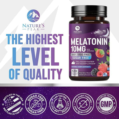 Melatonin 10mg Per Serving - Fast Dissolve Sleep Support Supplements for Adults - Extra Strength Melatonin Tablets for Restful Sleep Support, Strawberry Flavor, Vegetarian - 60 Day Supply