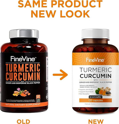 Turmeric Curcumin Supplement – 95% Curcuminoids with BioPerine Black Pepper & Ginger – 240 Capsules for Joint Support & Mobility – High Absorption Tumeric Curcuma Pills