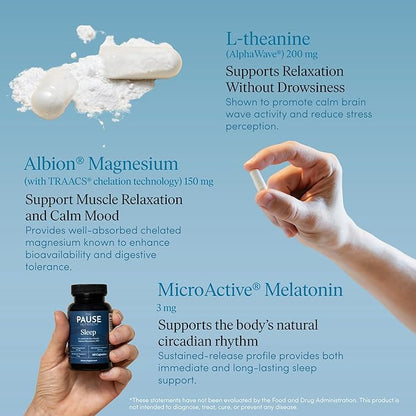 The 'Pause Life Sleep Supplement, Non Habit Forming Nighttime Blend of Magnesium, MicroActive Melatonin, & L Theanine, Sleep & Relaxation Support for Men & Women, Gluten Free, 60 Capsules, 30 Servings