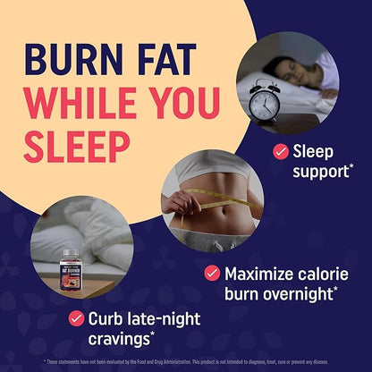 Night Time Fat Burner Gummies with Melatonin for Sleep & Weight Loss Support | Hunger Suppressant & Metabolism Booster, Shred Belly Fat While You Sleep | Diet Supplement for Women & Men | 60 Ct