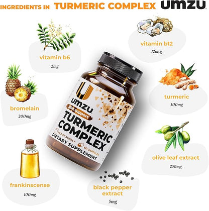 UMZU Turmeric Curcumin Supplement, (30 Day Supply) – Bromelain Boswellia & BioPerine Black Pepper Blend – Turmeric Supplement for Joint Support & Immune Support Daily Wellness Support System