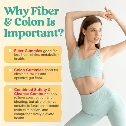 12g Fiber Gummies & Colon Gentle Cleanse - 540 Soft Chews 0 Sugar Fiber Gummies for Adults, 50 B Probiotics, Psyllium Husk & Senna - Colon Detox Cleanse for Gut Health, Regularity & Bloating Relief