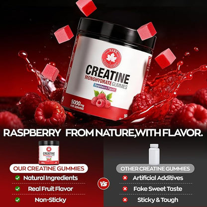 Creatine Gummies, NSF Certified, 5g Creatine Monohydrate per Serving with Taurine & B12, Raspberry Flavor, 160 Count, for Men & Women