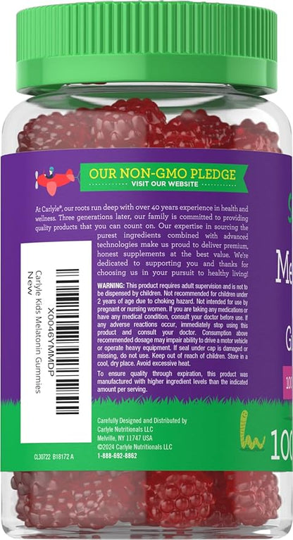 Carlyle Kids Melatonin Gummies | 1 mg 100 Count | Fruit Flavor Gummy | Vegan, Non-GMO, Gluten Free | by Lil Sprouts