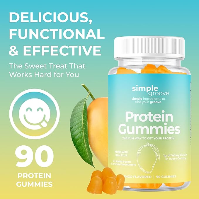 simple groove Protein Gummies|1g Whey Protein per Gummy | 90 Count | Healthy Snacks | Essential Amino Acids | Healthy Gummy Candy | Gummies for Women Men Kids
