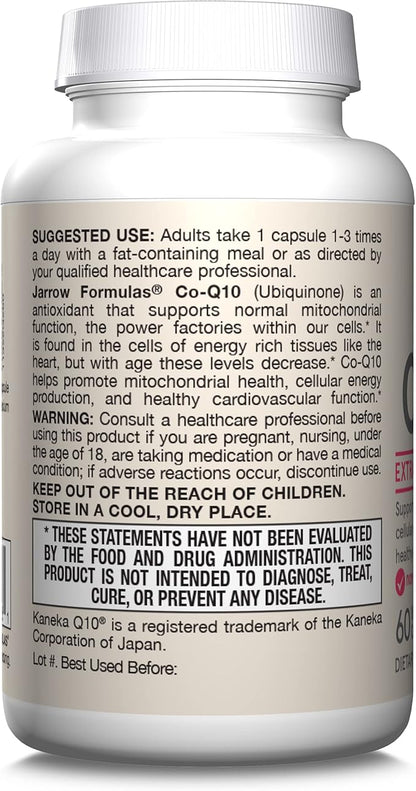 Jarrow Formulas® Co-Q10, 200 mg, Antioxidant Support for Mitochondrial Health, Cellular Energy Production and Healthy Cardiovascular Function, 60 Veggie Capsules, 60 Day Supply