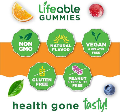 Lifeable Vitamin C - Great Tasting Natural Flavor Gummy Supplement - Vegetarian GMO-Free Chewable Vitamins - for Immune Support - 90 Gummies (1050 mg)