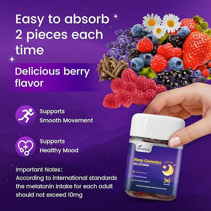 Melatonin Gummies 10mg, 9-in-1 Natural Herbal Sleep Aids for Adults, Sleep Gummies with Magnesium Glycinate, Valerian Root, L-Theanine and Vitamin B6, etc, 45 days supply, Non GMO, Berry Flavored