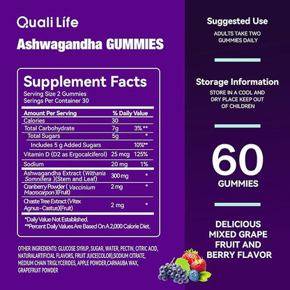 Ashwagandha Gummies for Relax & Cortisol Support – High Strength Root Extract with Cranberry & Chaste Tree, Grapefruit & Berry Flavour – Vegan, Non-GMO, Gluten-Free – 60 Gummies (30 Days)