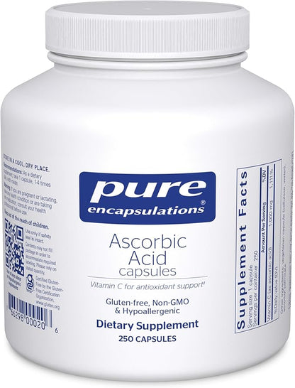 Pure Encapsulations Ascorbic Acid Capsules - 1,000 mg Vitamin C - Antioxidant & Immune Support* - High-Potency Vitamin C - Vegan & Non-GMO - 250 Capsules
