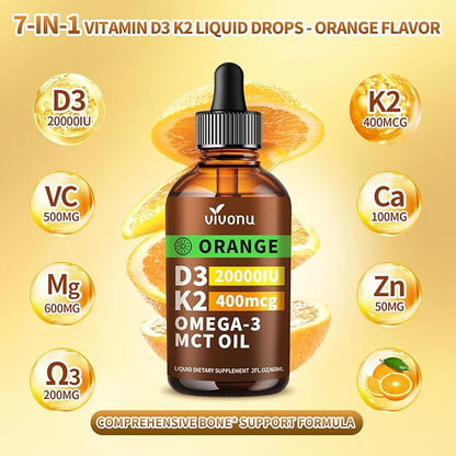 VivoNu Vitamin D3 K2 10000 IU with MK7-300 Virgin Coconut Oil Softgels, 2 in 1 Vitamins D & K Complex | Vitamina D3 con K2 ((2 Bottle))