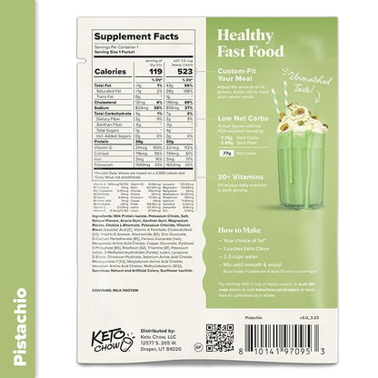 Keto Chow Pistachio | Keto Meal Replacement Shake Powder | Nutritionally Complete | Low Carb | Delicious Easy Meal Substitute | Protein Rich You Choose The Fat | Single Meal Sample