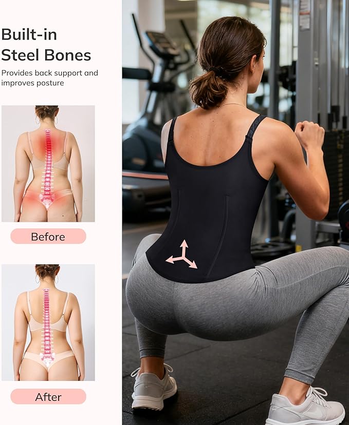 LODAY Waist Trainer Corset for Women Tummy Control Sport Workout Body Shaper Black