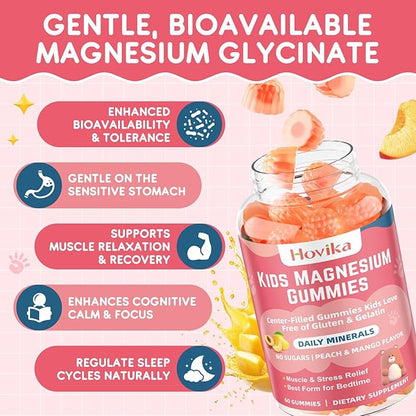 Magnesium Glycinate Gummies for Kids: Calm Magnesium Supplement for Kids & Adults with Zinc Citrate, GABA, Chamomile, Vitamin B6 & C - Sleep, Relaxation & Focus, Juicy Peach & Mango Flavor 60 Count