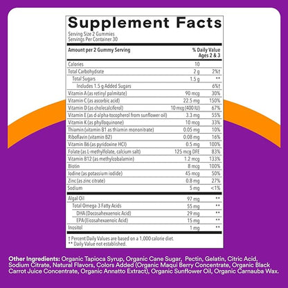SmartyPants Toddler Multivitamin Gummies, Omega 3 (DHA/EPA), Vitamins D3, C, Vitamin B12, B6, A, K & Zinc, Biotin, Gluten Free, Three Fruit Flavors, 60 Count (30 Day Supply)