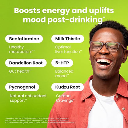 NoMoreDrinks Anti Alcohol Craving Supplement | Liver Detox & Combat Cravings | Energy Support Alcohol Replacement Drink | Organic Milk Thistle Supplement & Dandelion Root & 5HTP | (80) Energy Pills
