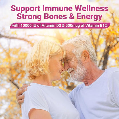 Vitamin D3 B12 Gummies, Vitamin D3 10000 IU & Methylated B12 500mcg for Adults, D3 B12 Vitamin Supplement with Ashwagandha, Magnesium, Vitamin K2 for Immune & Energy Support