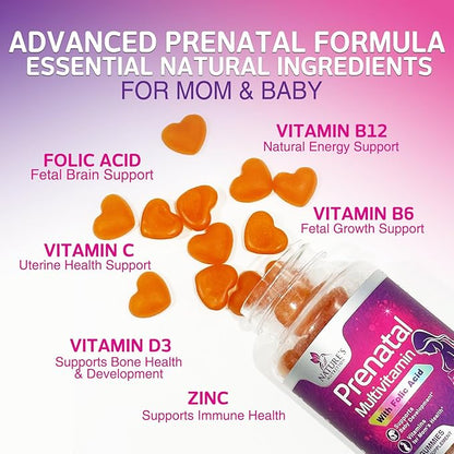 Prenatal Vitamins for Women - Pregnancy Vitamins Gummies with Folic Acid, Vitamin A, C, D3, B12, B6 - Prenatal Multivitamin Gummy for for Fetal Support, Pregnant & Nursing Women - 60 Gummies