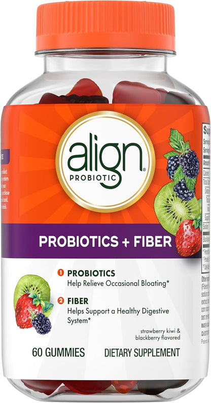 Align Probiotic, Probiotics + Fiber Gummies, Probiotics Help Relieve Occasional Bloating*, Fiber Helps Support a Healthy Digestive System*, #1 Doctor Recommended Probiotic Brand‡, 60 Gummies
