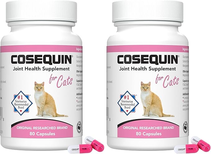 Nutramax Cosequin for Cats Joint Health Supplement, Contains Glucosamine for Cats, Plus Chondroitin, & Omega-3s, Supports Joint and Skin & Coat Health, Sprinkle Capsules, 80 Count (Pack of 2)