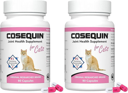 Nutramax Cosequin for Cats Joint Health Supplement, Contains Glucosamine for Cats, Plus Chondroitin, & Omega-3s, Supports Joint and Skin & Coat Health, Sprinkle Capsules, 80 Count (Pack of 2)