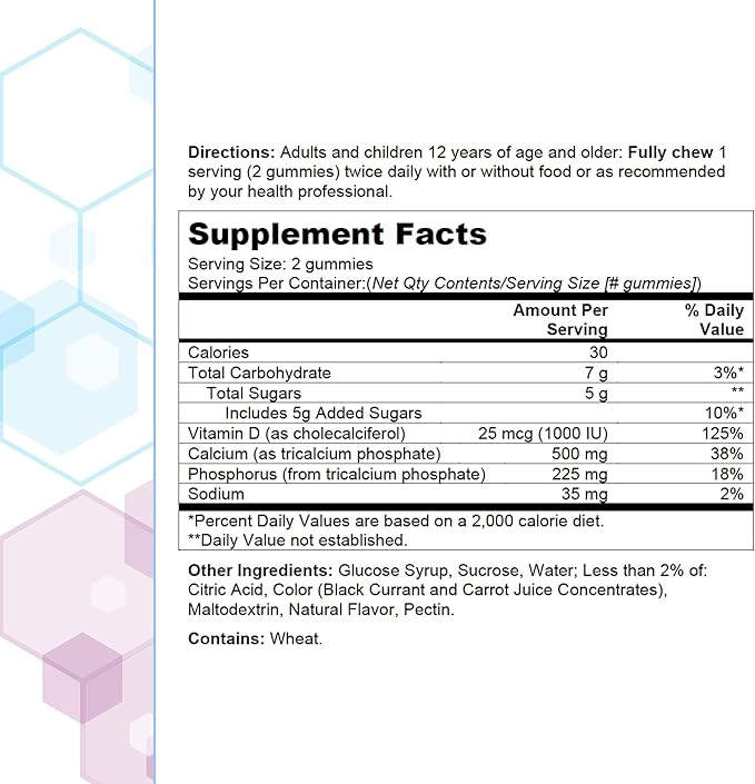 CITRACAL Calcium Gummies, Calcium Supplement with Vitamin D3, Support Bone Health, for Ages 12+, Natural Raspberry Flavor, 60 Count (Pack of 2)