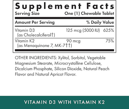 Michael's Health Naturopathic Programs Vitamin D3 with K2 - 90 Chewable Tablets, Pack of 2 - Apricot Flavor - Skeletal & Immune System Support - No Added Sugar - Vegetarian - 180 Total Servings