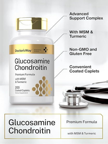 Doctor's Way Glucosamine Chondroitin MSM Turmeric | 200 Caplets | Complex Supplement for Adults | Non-GMO, Gluten Free