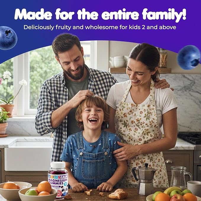 Dr. Moritz Kids Magnesium Gummies, No Sugar Added and Non-GMO Magnesium Supplement, Calm Kids Chewables with Blueberry Flavor, 60 Gummies