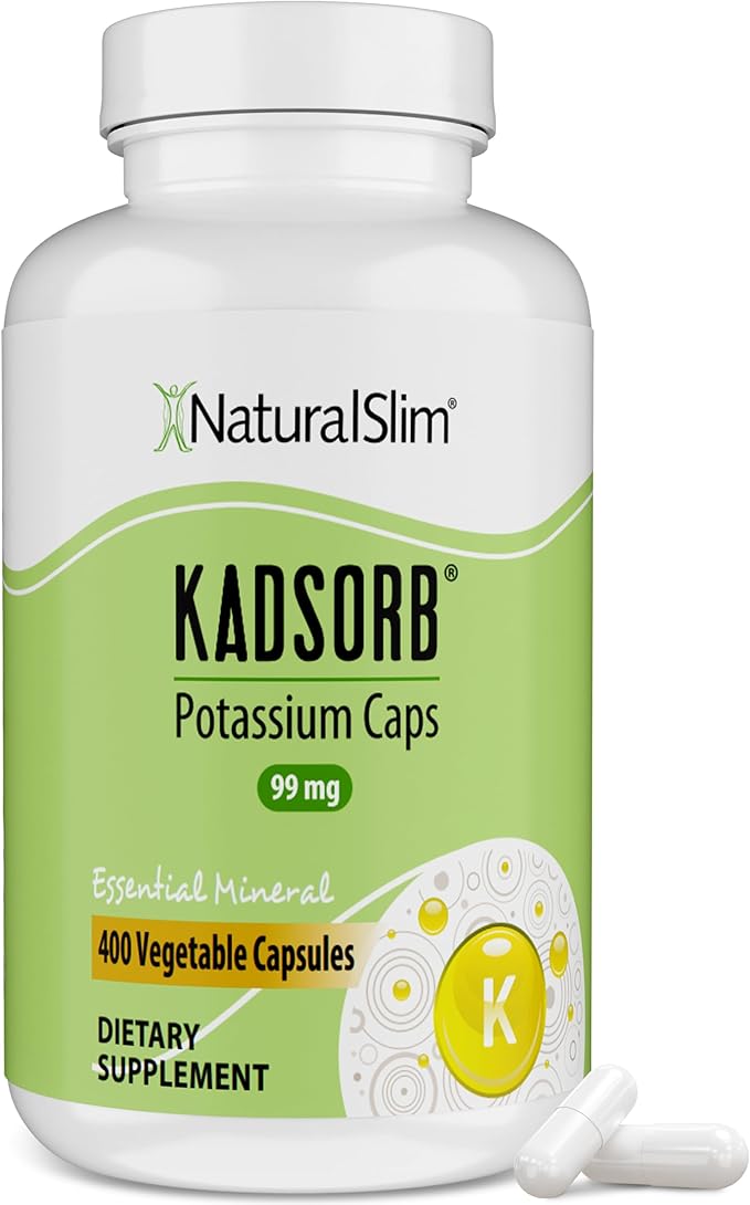 NaturalSlim Natural Potassium Citrate Gluconate 99 mg - Kadsorb Supports Electrolyte Balance & Normal pH - Absorbable Potassium Supplements with Essential Minerals - Non GMO 400 Capsules 1 Pack