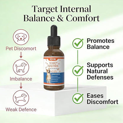 Kivori Yeast Infection Drops for Dogs, 2fl.Oz/60ml Yeast Infection Treatment for Dogs, Anti Yeast Drops, Ear and Paw Itch, Herbal Dog Supplement Drop for All Ages All Breeds. (3PCS)