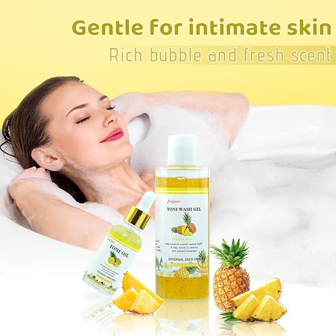 Natural Yoni Wash Yoni Oil Set, Feminine Wash for Women ph Balance, 1 fl.oz Feminine Oil & 6.7 fl.oz Intimate Wash - Pineapple Scent