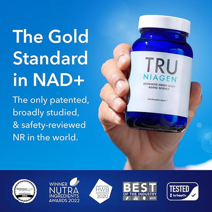 TRU NIAGEN Patented NAD Supplement for Brain Function, Anti Aging & Cell Regeneration, 300mg Niagen, 30 Servings | Supports Cellular Energy, Muscle | Nicotinamide Riboside (NR) Take 1 Daily | 2 Bottle