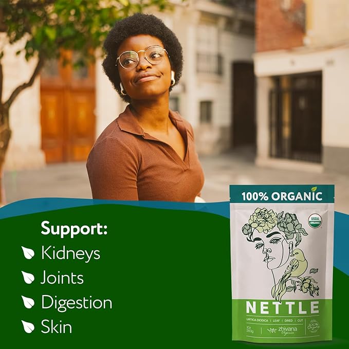 Zhivana Organics Nettle Tea – Nettle Leaf Organic, Nettle Tea Loose Leaf, Stinging Nettles Loose Leaf Organic, Ortiga Verde Organica - Dried Herbs for Medicinal Use - 8oz