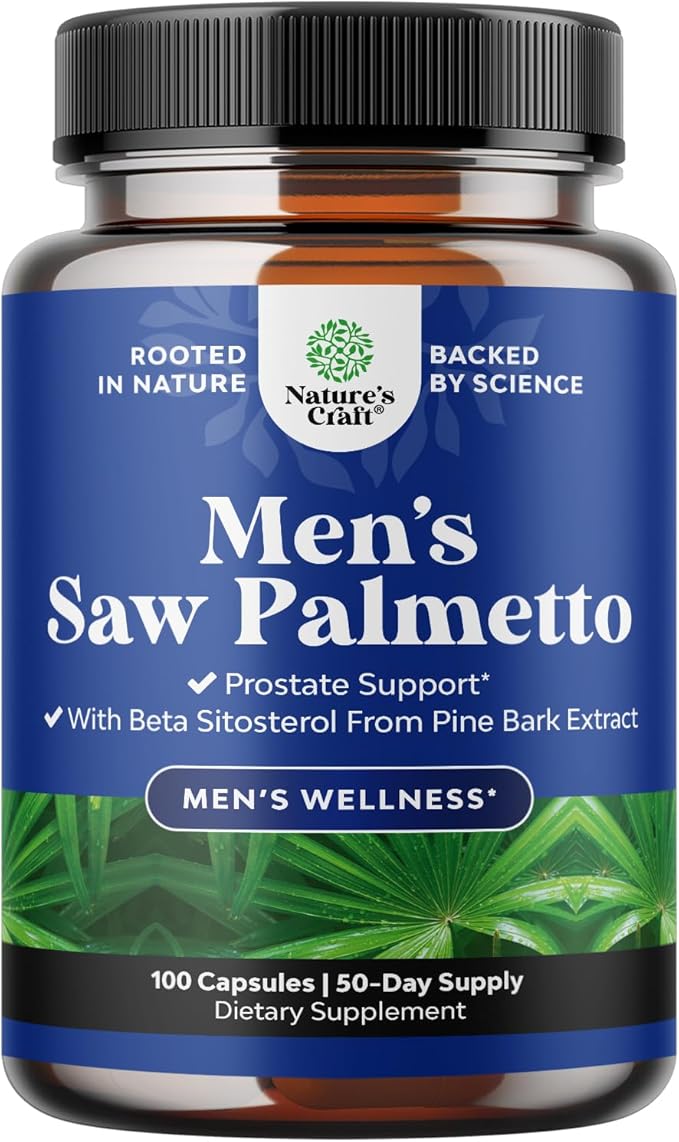 Natures Craft Saw Palmetto for Men with Beta Sitosterol - Saw Palmetto Extract Prostate Health Supplement for Men Bladder Control and Prostate Support - Restoring Hair Supplement - 100 Count