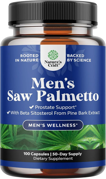 Natures Craft Saw Palmetto for Men with Beta Sitosterol - Saw Palmetto Extract Prostate Health Supplement for Men Bladder Control and Prostate Support - Restoring Hair Supplement - 100 Count
