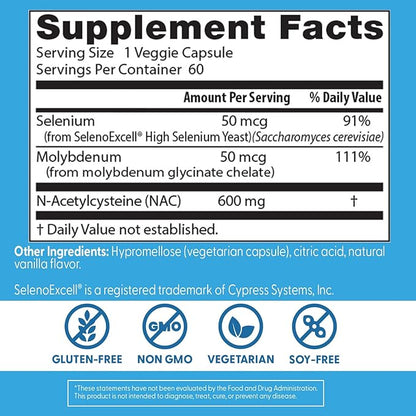 Doctor's Best NAC Detox Regulators Supplement for Men & Women - N-Acetyl Cysteine 600 mg, Liver Health Support, NAC Capsules with Selenium & Molybdenum, Supports Antioxidant Defense - 60 Veg Caps