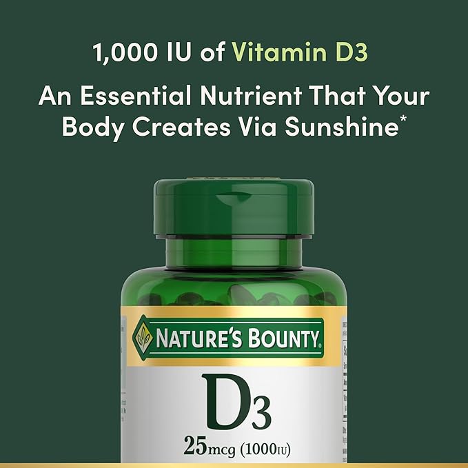 Nature's Bounty Vitamin D3 Vitamin Supplement, Supports Immune System and Bone Health, 1000IU, 120 Softgels