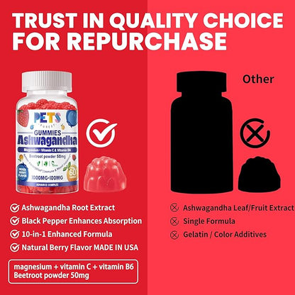 Ashwagandha Gummies & Vitamin D3 Gummies 60 Count - Organic Aswangdha Supplement for Improve Sleep, Stress Relief & Mood Calm(Mixed Berry, Vegan, Plant Based,Gluten-Free & Gelatin Free)-1pack