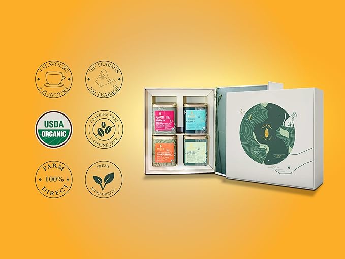 Luxmi Estates - Tea Set - Energy and Balance - 4 Packs with Organic Green, Jasmine, Ashwagandha and Hibiscus Rose Tea