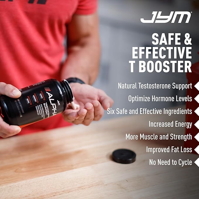 Alpha JYM Testosterone Support | Male Vitality, Hormone Optimization, Ashwagandha, Fenugreek, Eurycoma, Damiana, Quercetin, DIM | JYM Supplemental Science | 180 Vegetarian Capsules