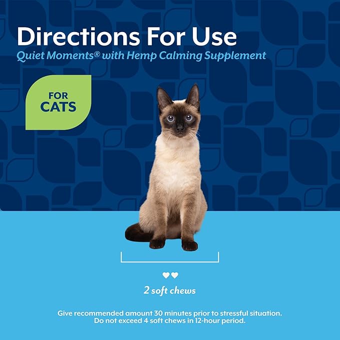NaturVet Hemp Quiet Moments Plus Hemp Seed for Cats, 60 ct Soft Chews, Made in USA