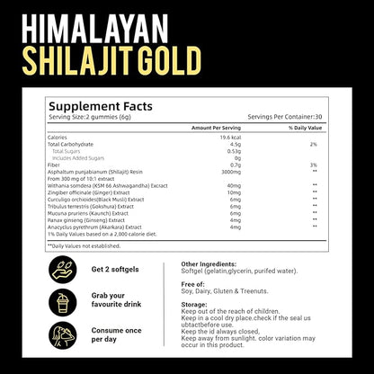 VivoNu Himalayan* Shilajit* Gummies with Ashwagandha* & Gokshura | 85+ Trace Minerals & Fulvic Acid | Organic, Micronutrient Supplement for Men & Women (3000mg / 1 Bag)