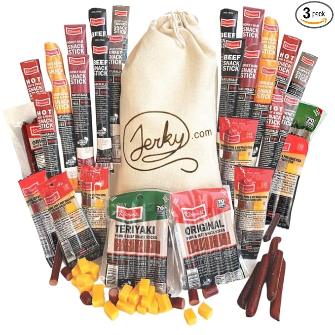 Jerky.com XXL Beef Jerky & Meat Sticks Variety Pack | 52 Piece Gift Basket with Beef Sticks, Pork, Turkey, Ham & Cheese | Over 2 lbs of High Protein Meat Snacks Jerky Gifts | Easter Gifts for Adults
