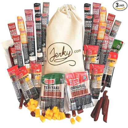 Jerky.com XXL Beef Jerky & Meat Sticks Variety Pack | 52 Piece Gift Basket with Beef Sticks, Pork, Turkey, Ham & Cheese | Over 2 lbs of High Protein Meat Snacks Jerky Gifts | Easter Gifts for Adults