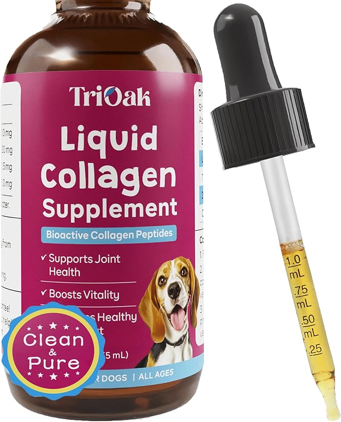 Liquid Collagen Supplement Drops for Dogs: Hip & Joint Support, Skin & Coat Health, Itch Relief in One Daily Supplement with Bioactive Collagen Peptides - Pure Formula Support for All Dog Sizes & Ages